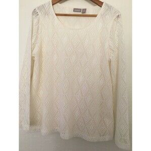 CHICO'S 2 SIZE M LONG SLEEVE LINED IVORY LACE TOP